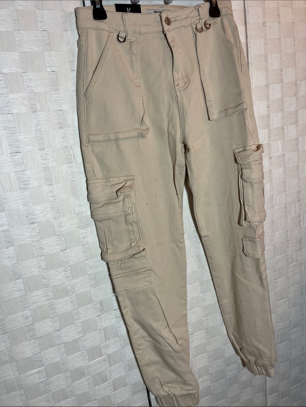 American Basi Beige Cargo Pants with Multiple Pockets M